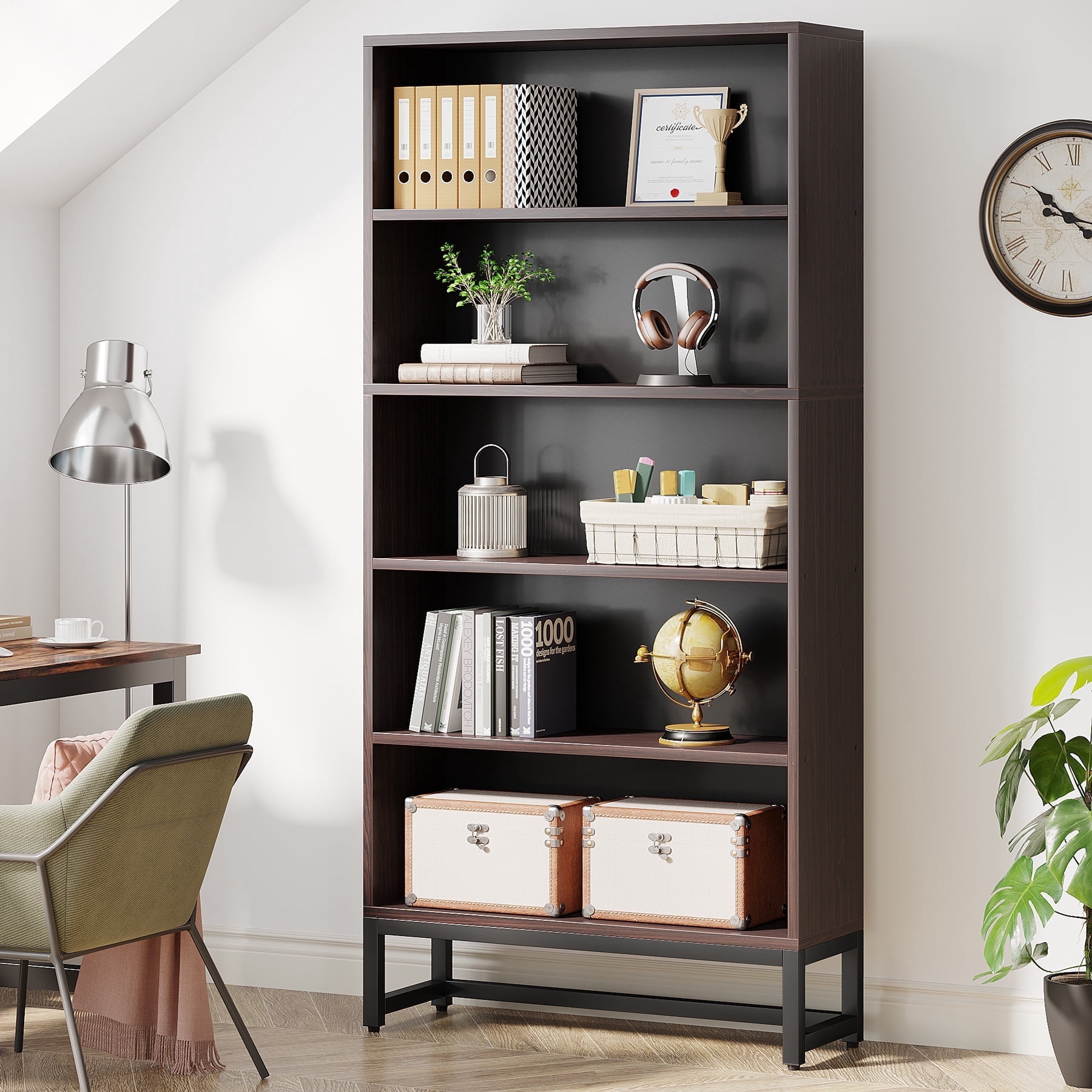 Tribesigns Heavy-Duty Tall Bookcase, 70.8-Inch 5-Tier Bookshelf with Storage Shelves for Living Room, Bedroom, Office - Sandalwood
