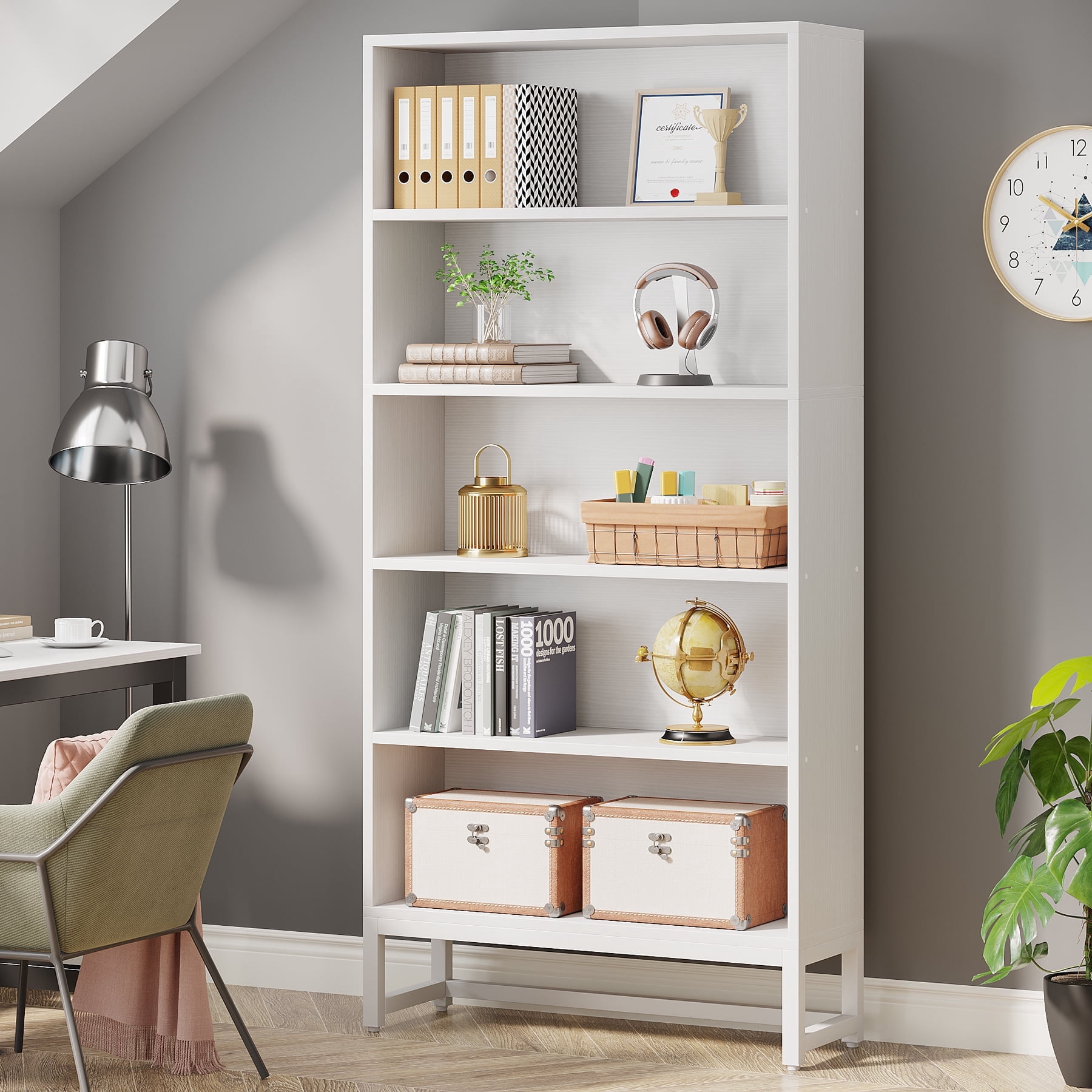 Tribesigns Heavy-Duty Tall Bookcase, 70.8-Inch 5-Tier Bookshelf with Storage Shelves for Living Room, Bedroom, Office - White