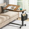 thumbnail image 1 of Tribesigns Height Adjustable C Shaped End Table with Wheels and Side Pocket, Mobile Sofa Snack Table with Tiltable Drawing Board, Laptop Side Tray Table for Couch Bed (Walnut Brown), 1 of 8