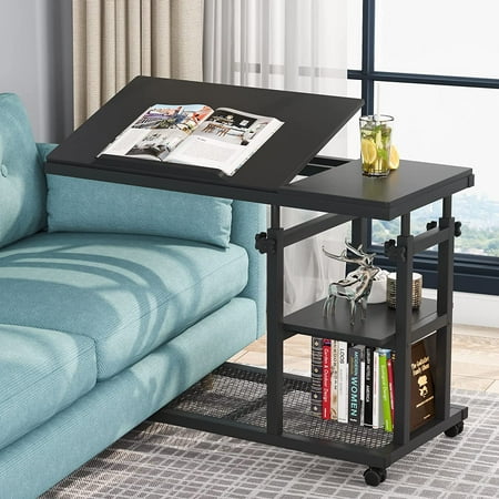 Tribesigns Height Adjustable C Table, Couch Sofa Bedside Laptop Side Table Brown