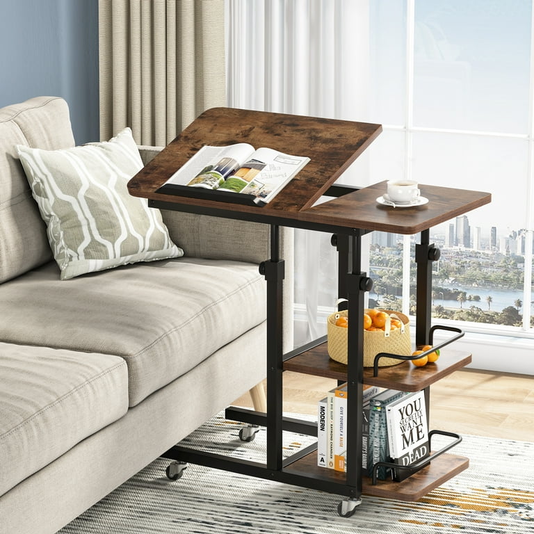 TribeSigns Height Adjustable C Table with Storage, Tiltable