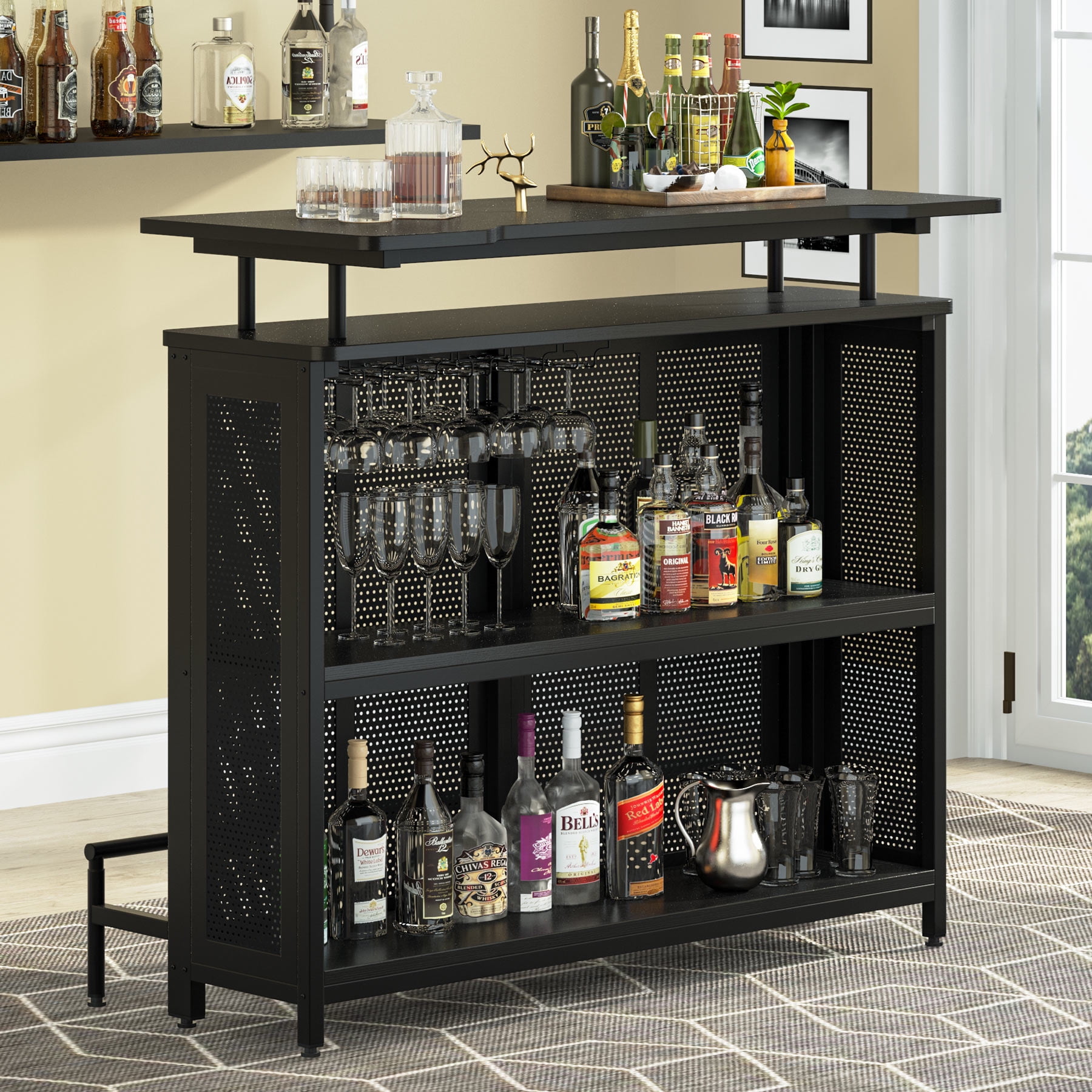 Tribesigns Tier Modern Industrial Style Home Bar, Wine Storage