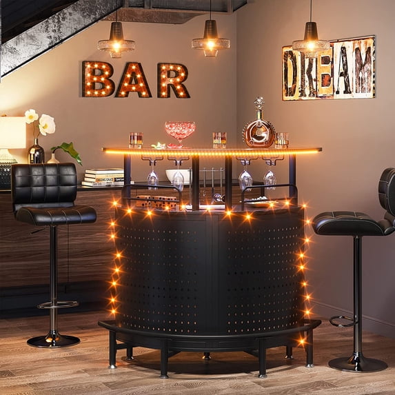 Tribesigns 3-Tier Home Bar Unit with LED Lights, Wine Bar Cabinet ...