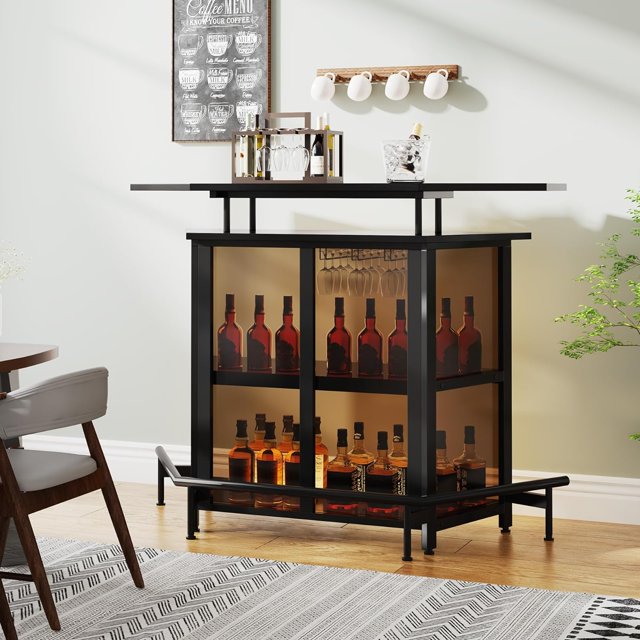 Tribesigns Home Bar Unit, 4Tier Bar with Acrylic Curved Front, Bar Table for Liquor and