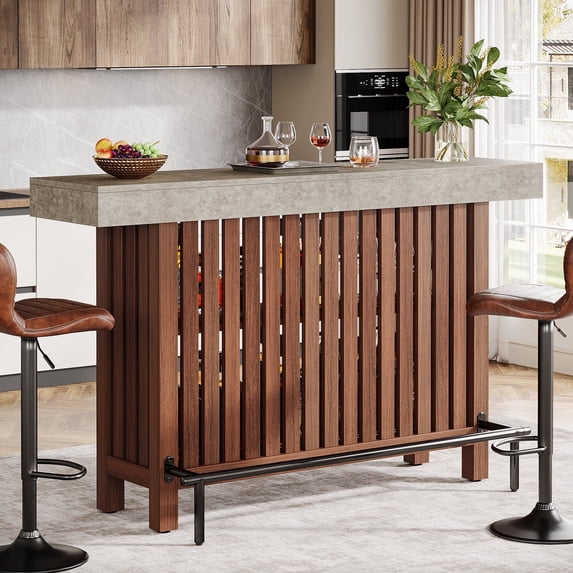 Tribesigns Home Bar Unit, Modern 2-Tier Bar Table with Footrest, Corner Mini Coffee Bar Cabinet for Home Kitchen Pub, Brown