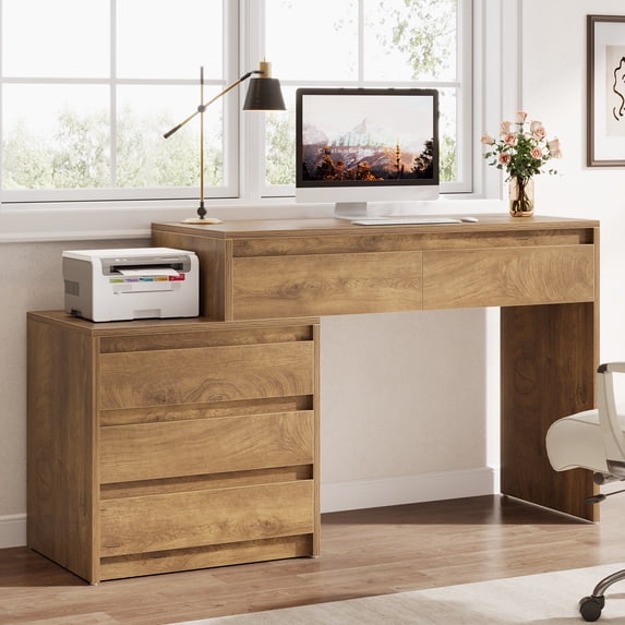 Tribesigns Home Office Computer Desk with 5 Drawers, 63" Executive Desk with 3-Drawer File Cabinet