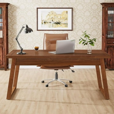 Tribesigns Home Office Executive Desk, 55 Inches Solid Wood Computer Desk with Drawer