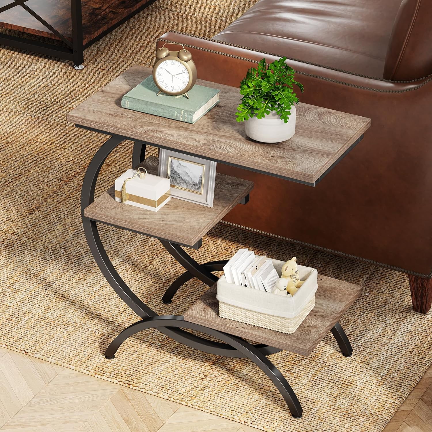 Tribesigns Industrial 3-Tier Small Side Table for Couch, Wood Bedside ...