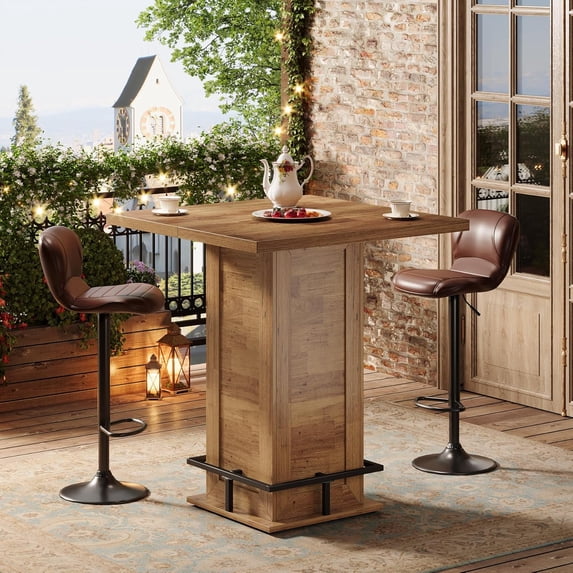 Tribesigns Industrial 39.4" H Bistro Pub Cocktail Table, Square Bar Table with Metal Footrest for Kitchen Nook