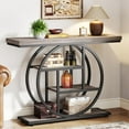 thumbnail image 1 of Finmind Industrial 4-Tier Sofa Table with Circle Base, 41.3" Console Table Narrow Wood Accent Tables with Storage Shelves for Living Room, Hallway, Foyer, Rustic Brown, 1 of 8