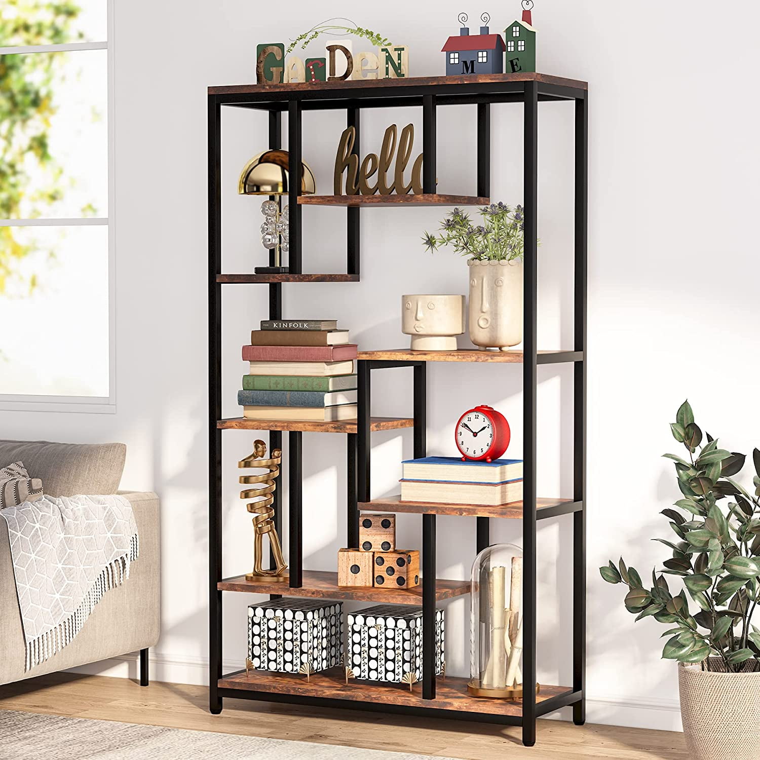 Tribesigns Industrial 71" Tall Bookshelf Bookcase for Home Office, 8
