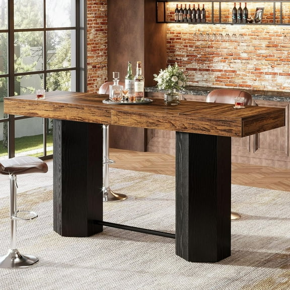 Tribesigns Industrial Bar Table, 70.9" Long Counter Height Pub Table with Sturdy Base for Kitchen Dining Room, Bistro (Rustic Brown & Black, Only Table)