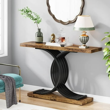 Finmind Industrial Entryway Table, 39-Inch Vintage Console Table Accent Table with Geometric Metal Legs