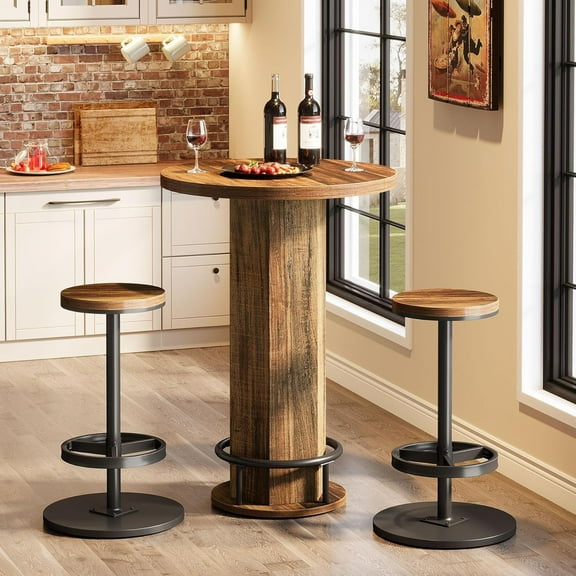 Tribesigns Industrial Round Bar Table with 2 barstools
