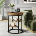thumbnail image 1 of Finmind Industrial Round Side Table, Rustic Brown Nightstand & End Table with Storage, 19.68" L x 19.68" W x 25.59" H, 1 of 7