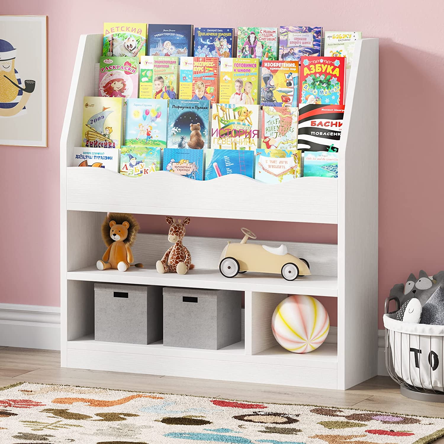 Tribesigns Kids Bookshelf & Toy Organizer, White Wooden