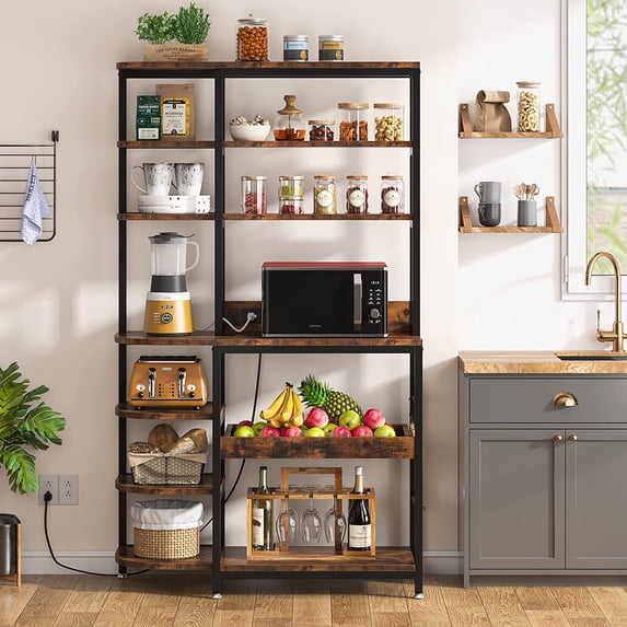 Tribesigns 10-Tier Bakers Rack with Outlets, Microwave Stand, Storage ...