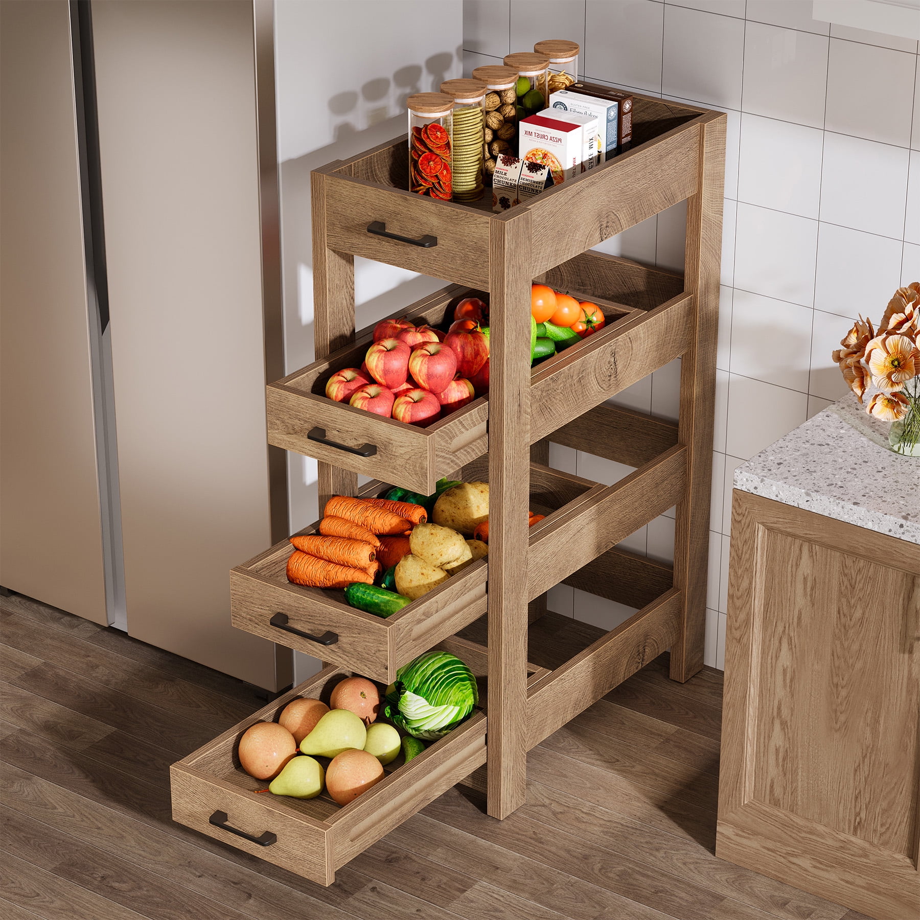 Tribesigns Kitchen Fruit Vegetable Organizer and Storage Rack, 4-Tier ...