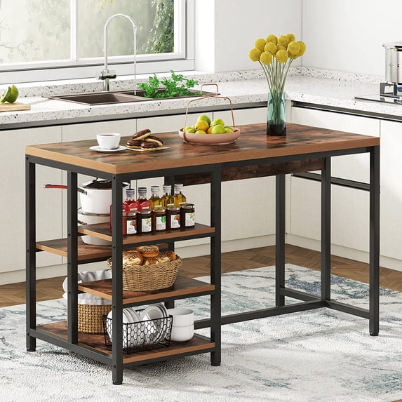 Tribesigns Kitchen Island with Storage Shelves,Small Dining Island Table with 5 Shelves for kitchen, MDF and Metal,Rustic Brown