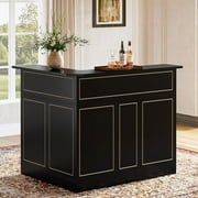 Finmind L-shaped Home Bar Cabinet with Glass Holders, Multi-tier Corner Liquor Display Unit, Versatile Wine Bar Table and Reception Desk, Black