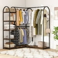 thumbnail image 1 of Tribesigns L Shaped Closet Organizer, Freestanding Corner Clothes Garment Rack with Hanging Rods and Storage Shelves, Heavy Duty Metal Clothing Rack Large Open Wardrobe for Bedroom, Rustic Brown, 1 of 6