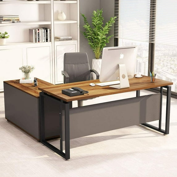 Tribesigns L-Shaped Computer Desk, 55 inch Executive Desk Business Furniture with 39” File Cabinet