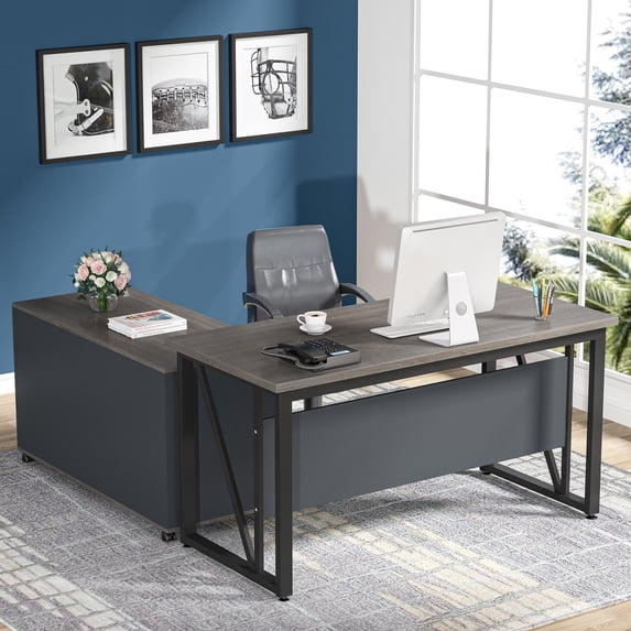 Tribesigns L-Shaped Computer Desk, 55 inches Executive Desk with 43"lateral File Cabinet, Gaming Desk Business Furniture with Drawers and Storage Shelves