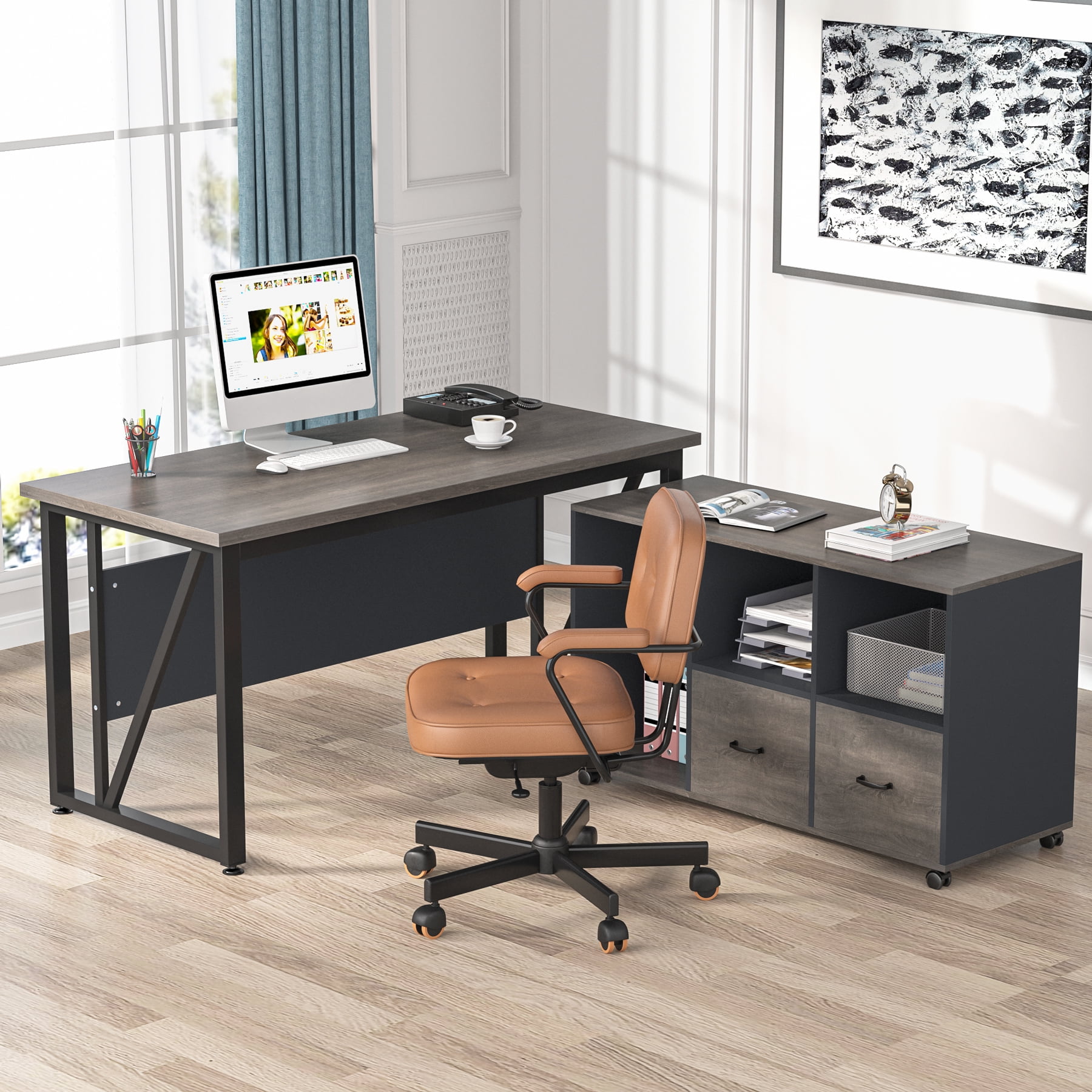 Tribesigns LShaped Computer Desk, 55 inches Executive Desk with File