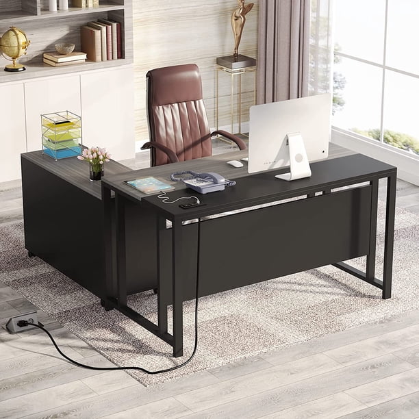 Tribesigns L-Shaped Computer Desk with Power Outlet & USB Port, 55 inch ...