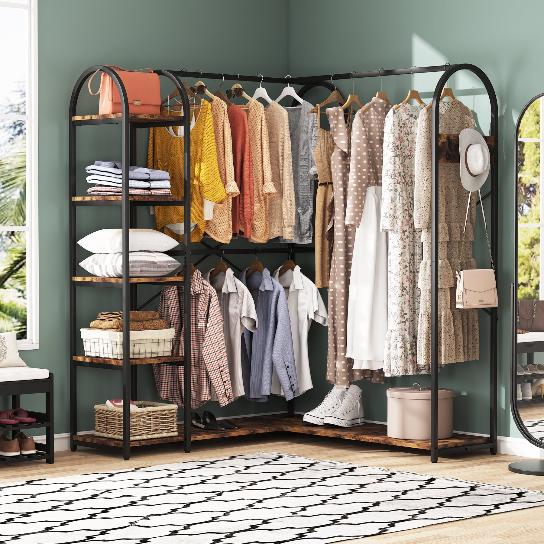 Tribesigns L-Shaped Corner Clothes Rack, 70.9" Tall Freestanding ...