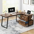 thumbnail image 1 of Tribesigns Reversible L-Shaped Computer Desk with 3 Drawers, Corner Desk Home Office Desk with Shelves, 1 of 7