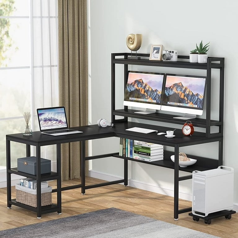 Tribesigns L Shaped Desk with Hutch and Storage Shelves 59 Inch Corner Computer Office Desk Gaming Table Workstation with Bookshelf and Monitor Stand for Home Office Walmart