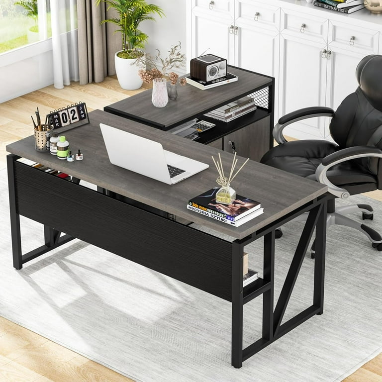 Tribesigns 55 Inch L Shaped Computer Desk with Drawer and Lateral File Cabinet Home Office Furniture with Storage Walmart