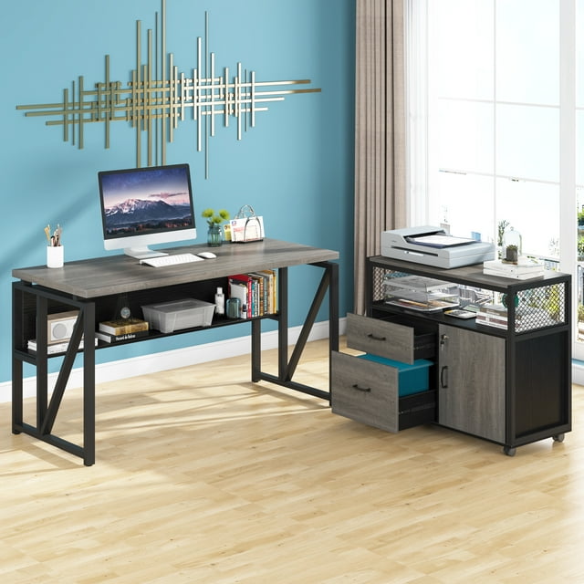 Tribesigns L Shaped Desk with Drawer 55 inch Executive Desk, 2