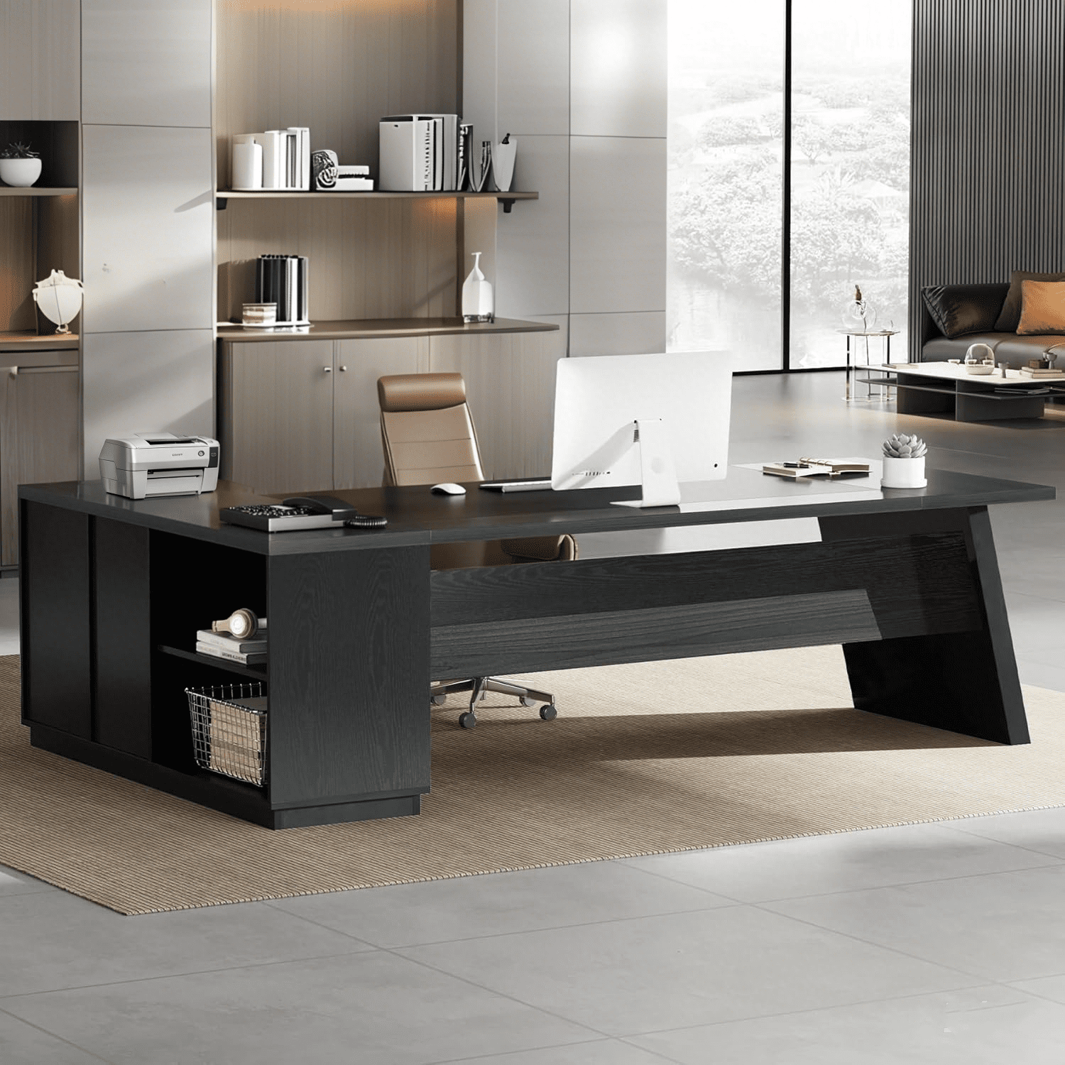 Tribesigns L-Shaped Executive Desk, 78" Modern Office Desk with Drawers and Lateral File Cabinet, Workstation for Home Office (Grey + Black)