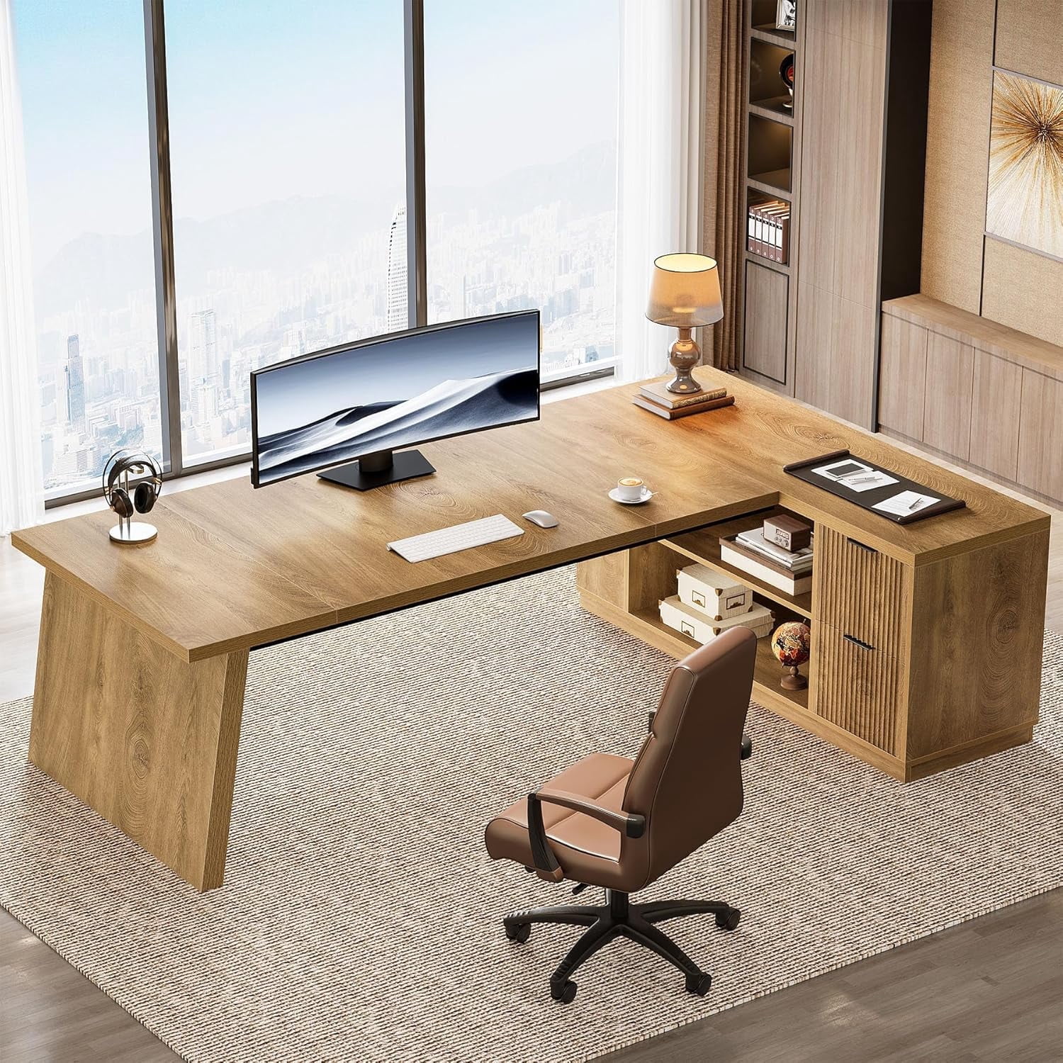 Tribesigns L Shaped Large Executive Desk with Cabinet Storage for Home & Office