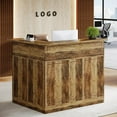 thumbnail image 1 of Finmind L-Shaped Reception Desk with Storage Shelves, Modern Front Counter Table for Office, Salon, Checkout Office, Brown, 1 of 8