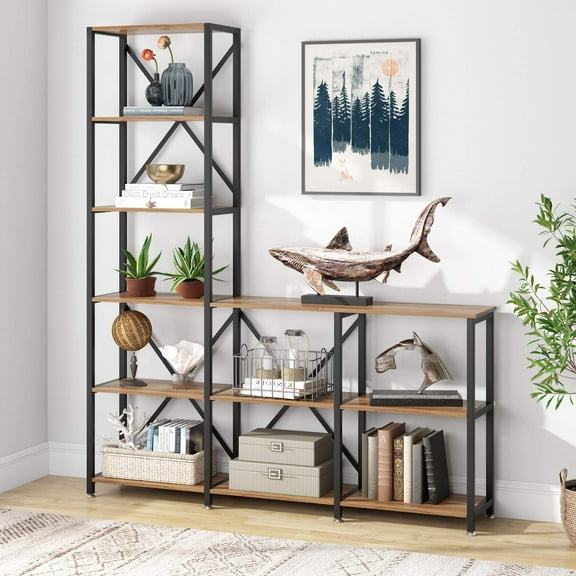 Tribesigns Ladder Corner Etagere Bookcases, Metal Brown, 54.33 x 11.81 x 70.86 in, 65.47 lb