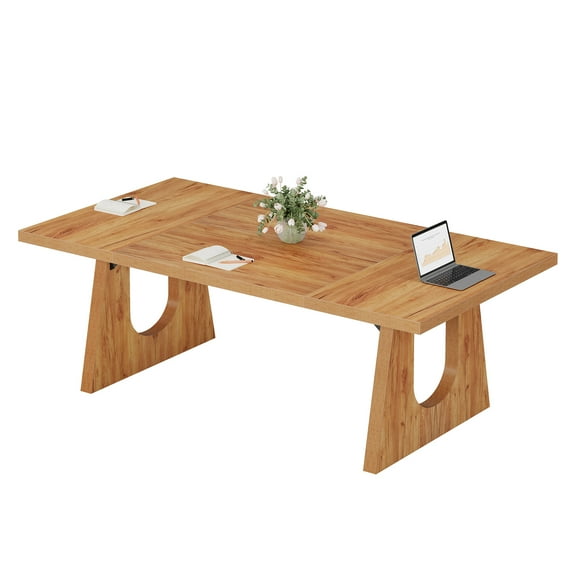 Tribesigns Large Conference Table, 70.9 Inches Rectangular Office Desk, Rustic Wood Conference Meeting Room Table for 6-8 People, Breakroom, Reception Office Furniture (Brown)