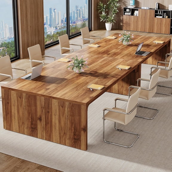 Tribesigns Large Conference Table Set of 4, Business Meeting Seminar Table for 12-16 People, Warm Walnut
