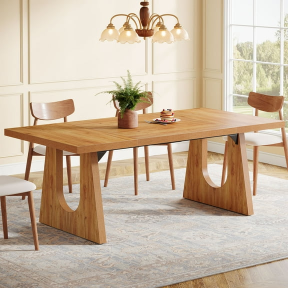 Tribesigns Large Dining Table for 6-8 People, 70.9-Inch Wood Rustic Rectangular Table with Black Wooden Legs, Farmhouse Center Kitchen Table for Dining Room, Living Room, Home Furniture (Brown)