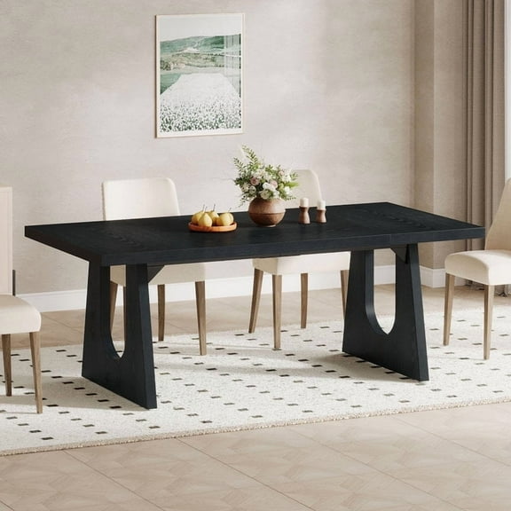 Tribesigns Large Dining Table for 6-8 People, Wood Rustic Rectangular Table, 70.9" W x 35.43" D x 29.53" H, Farmhouse Kitchen Table for Dining Room, Living Room (Black)