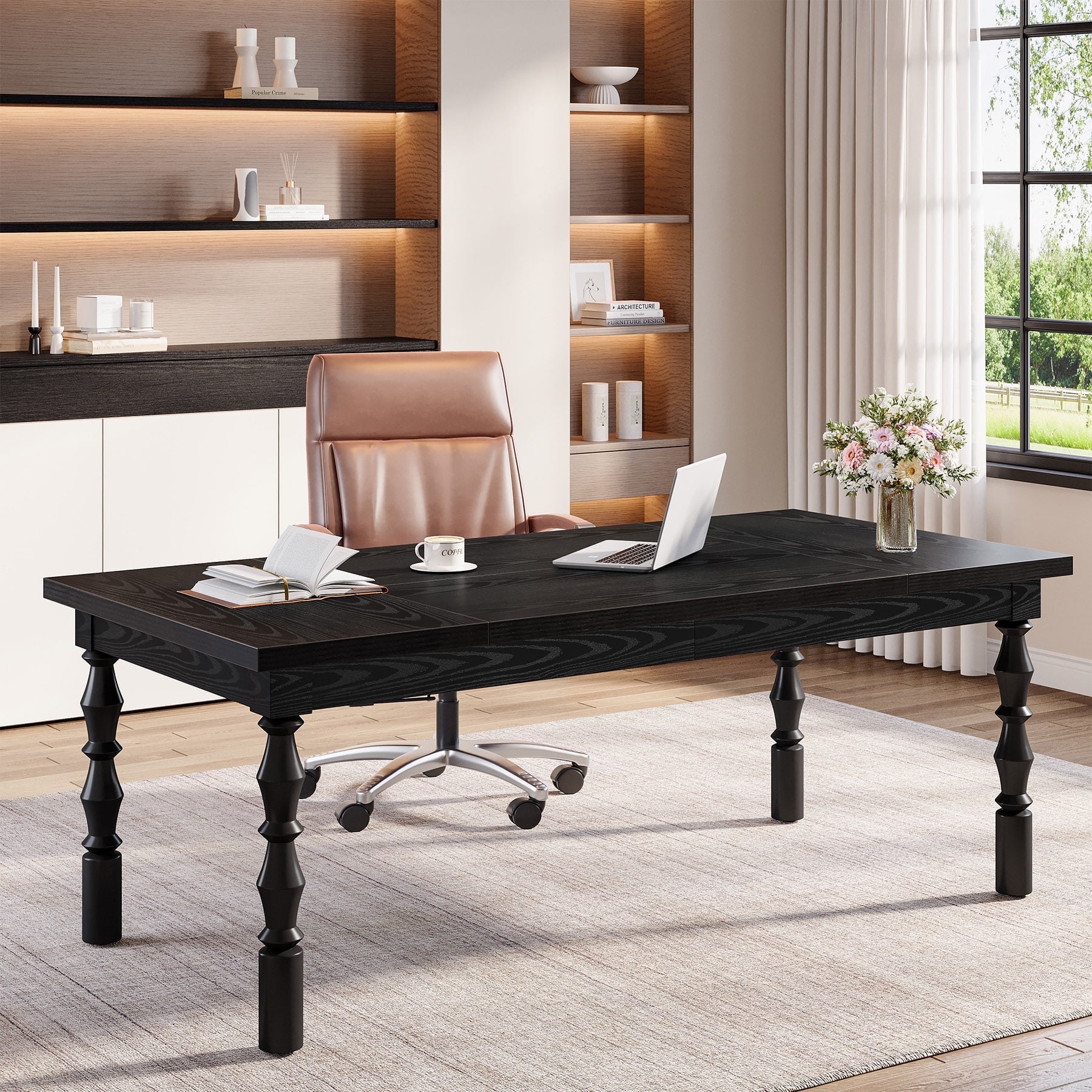 Tribesigns Large Executive Office Desk, Wood 62.2-Inch Farmhouse Computer Desk, Black