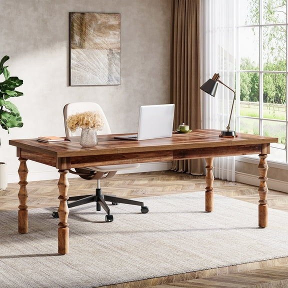 Tribesigns Large Executive Office Desk, Wood 62.2-Inch Farmhouse Computer Desk,Walnut