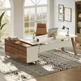 thumbnail image 1 of Tribesigns Large L-Shaped Desk, Modern Executive Office Desk with Drawers, 78.7 Inch Computer Desk with Cabinet for Home Office,White & Walnut, 1 of 5