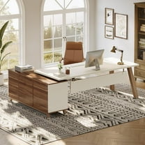 Tribesigns Large L-Shaped Desk, Modern Executive Office Desk with Drawers, 78.7 Inch Computer Desk with Cabinet for Home Office,White & Walnut