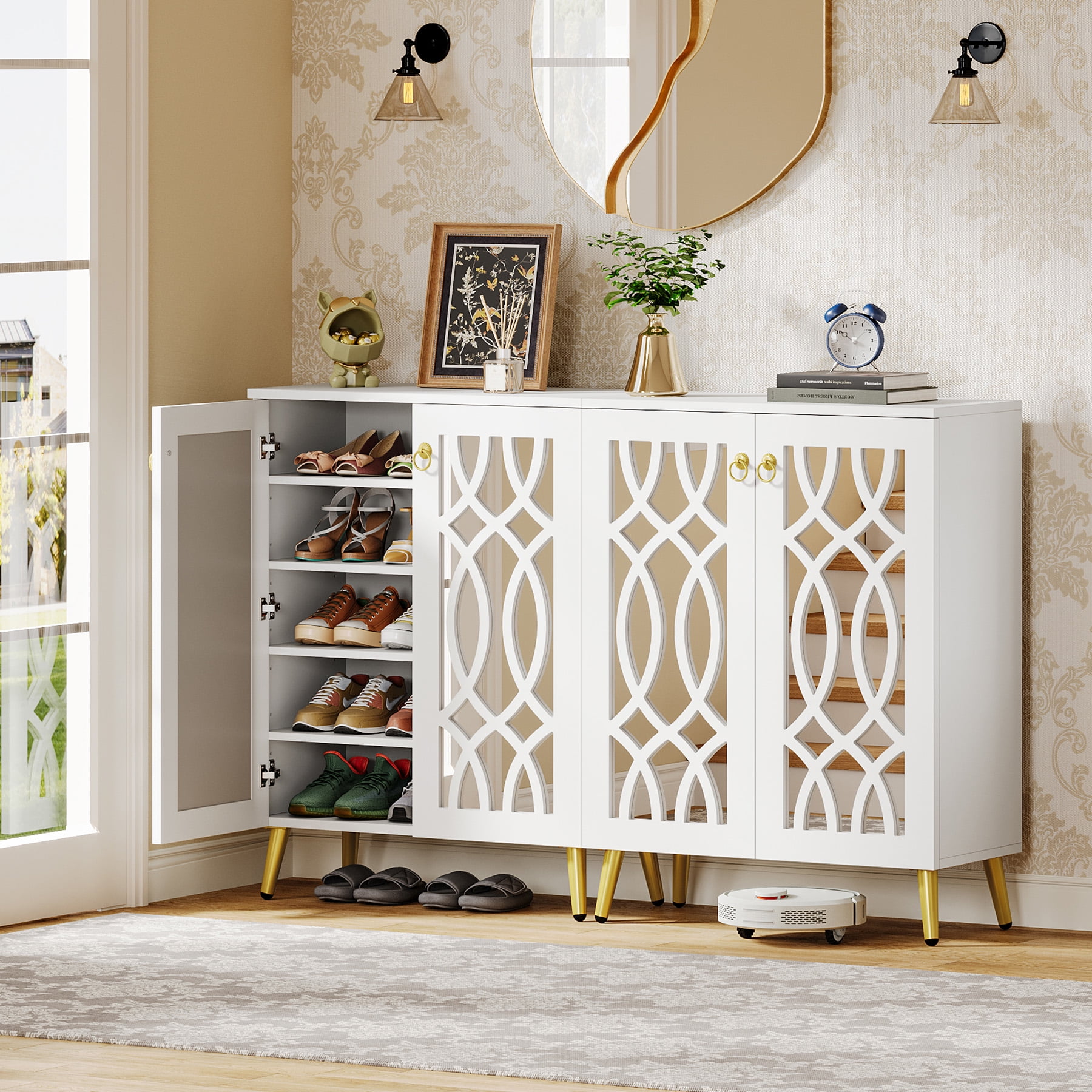 Tribesigns Large Wooden Freestanding 25-Pair Shoe Rack Closet Storage Cabinet for Entryway, Bedroom