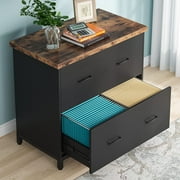 Tribesigns Lateral File Cabinet with 2 Drawer for Letter Size, Large Printer Stand for Home Office, Rustic Brown & Black
