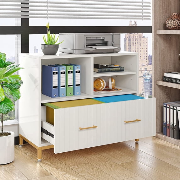 Tribesigns Lateral File Cabinet with Drawer, 35.4" Wood Printer Stand for Letter/A4 Files, Home Office