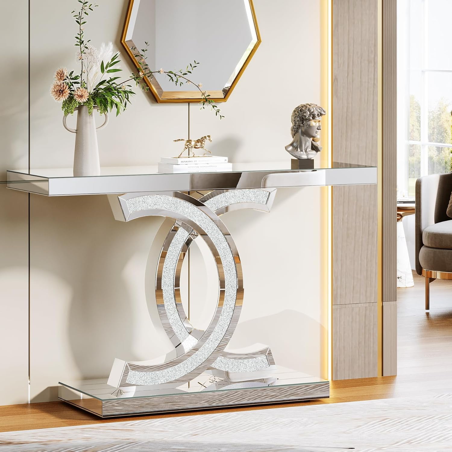 Tribesigns Mirrored Console Table - Modern 39-inch Silver Entryway ...